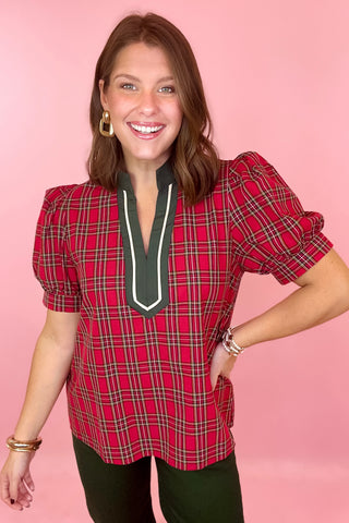 red plaid top