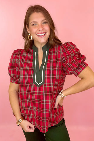 red plaid top