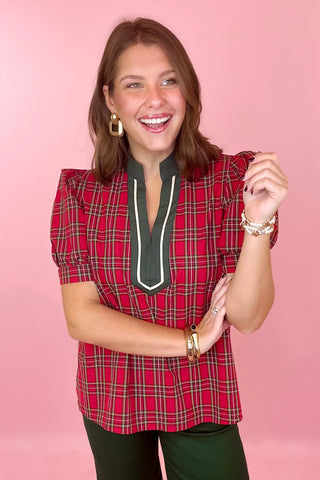 red plaid top