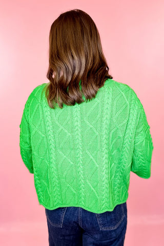 Cable Knit Short Sleeve Sweater Green