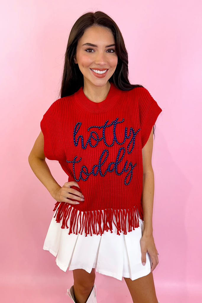 Queen Of Sparkles Ole Miss Hotty Toddy Fringe Sweater Vest