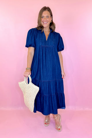 Tiered Denim midi dres