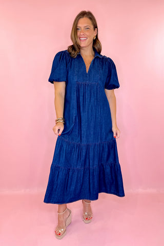 Tiered Denim Midi Dress
