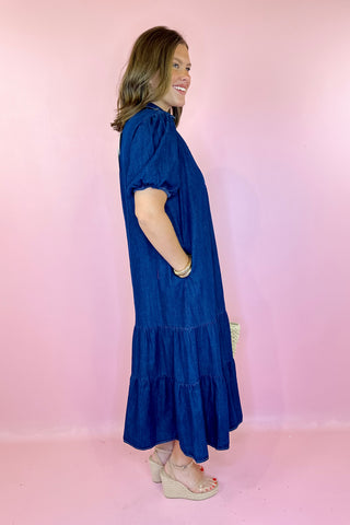 Tiered Denim Midi Dress