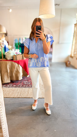 Floral Embroidered Top Blue