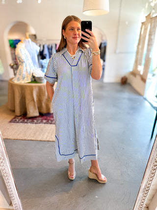 Striped Midi Dress Blue