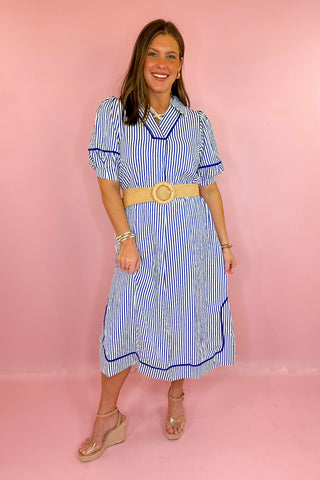 Striped Midi Dress Blue