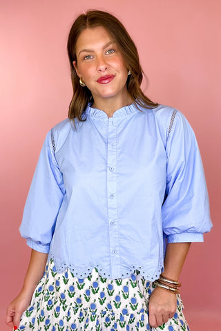 Into The Day Eyelet Top Sky Blue