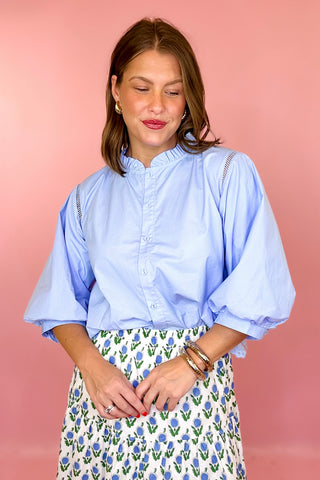 Into The Day Eyelet Top Sky Blue