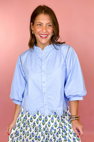 Into The Day Eyelet Top Sky Blue