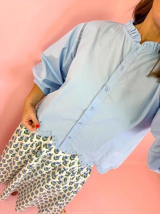 Into The Day Eyelet Top Sky Blue