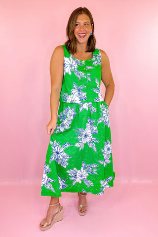 Sleeveless Floral Eyelet Skirt Set Green