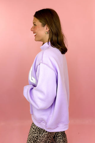 Jesus Embroidered Mock Neck Sweatshirt Lavender