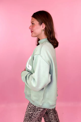 Jesus Embroidered Mock Neck Sweatshirt Sage