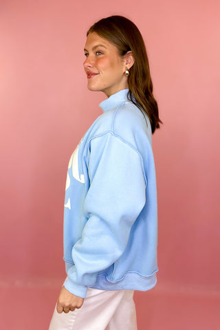 Jesus Saves Puff Mock Neck Sweatshirt Blue