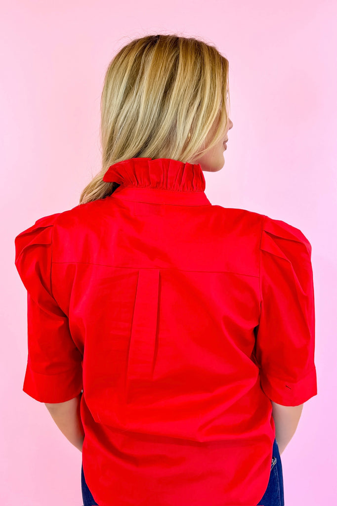 Adrienne red blouse with ruffle collar