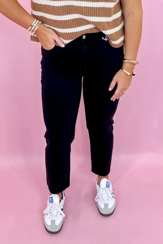 black straight leg jeans