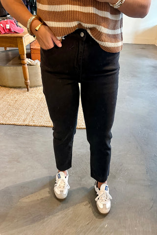 black straight leg jeans