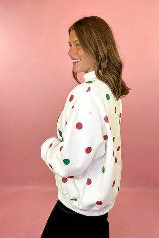 Polka Dot Mock Neck Sweatshirt