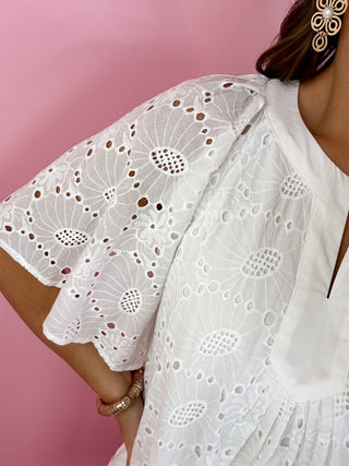 Eyelet Mini Dress Off White
