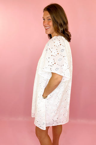 Eyelet Mini Dress Off White