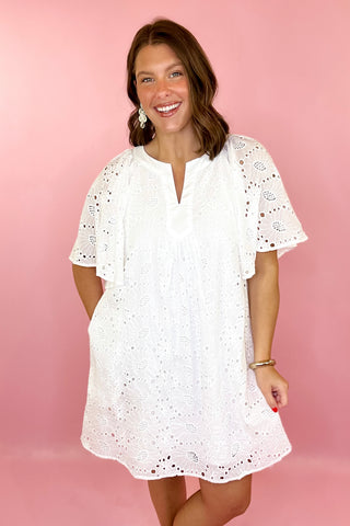 Eyelet Mini Dress Off White