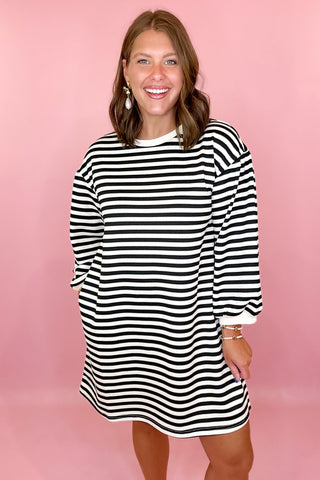 black and white stripe long sleeve dress