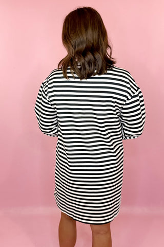 black and white stripe long sleeve dress