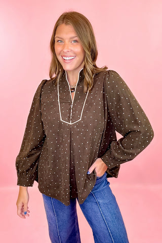 Polka Dot Corduroy Top Brown