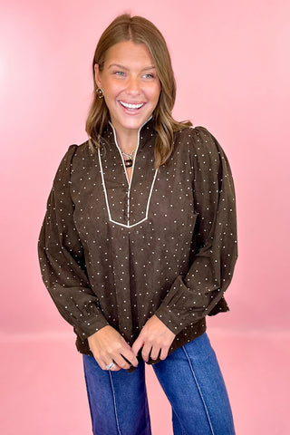 Polka Dot Corduroy Top Brown