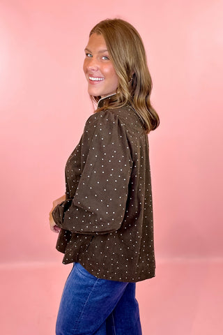Polka Dot Corduroy Top Brown