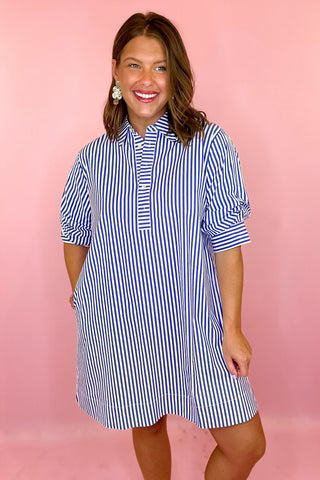  Stripe Mini Dress Blue