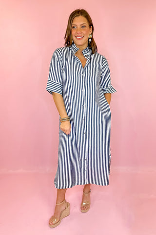 Navy Striped Midi Dress