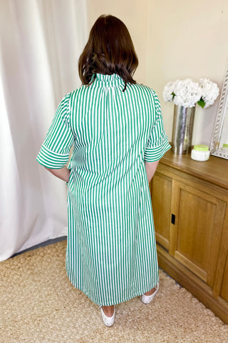  Striped Midi Dress Green
