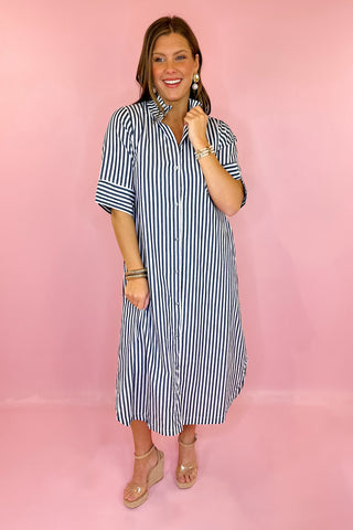 Keep It Straight Striped Midi Dress - Navy maddiebea Keep It Straight Striped Midi Dress - Navy maddiebea