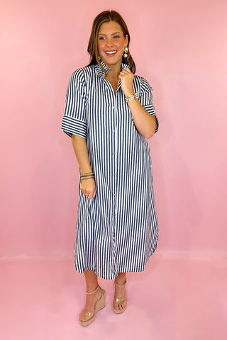 Navy Striped Midi Dress