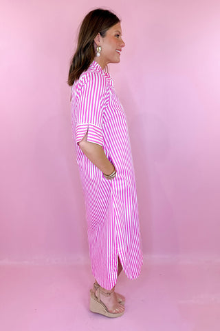 Pink Striped Midi Dress