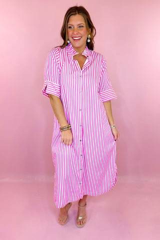 Striped Midi Dress Pink