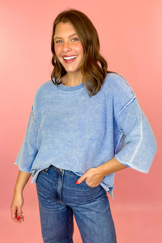 Keep You Close Short Sleeve Sweater Blue