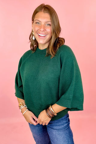 hunter green sweater with 3/4 wide sleeves