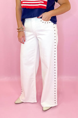Studded Wide Leg Jean Cream