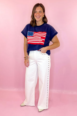 Studded Wide Leg Jean Cream