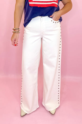 Studded Wide Leg Jean Cream