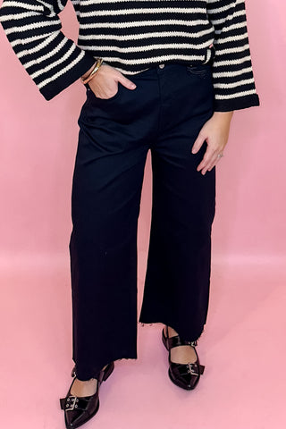 plus size wide leg cropped pant stretchy black