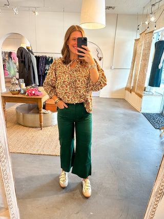 green wide leg cropped jean