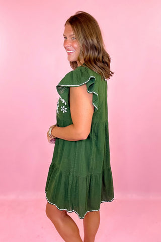  Embroidered Mini Dress- Hunter Green