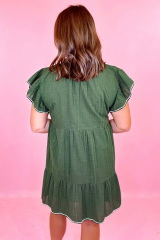  Embroidered Mini Dress- Hunter Green