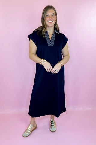 Scuba Knit Midi Dress Navy