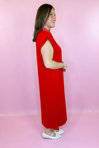 Scuba Knit Midi Dress Tomato Red