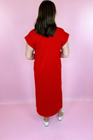 Scuba Knit Midi Dress Tomato Red